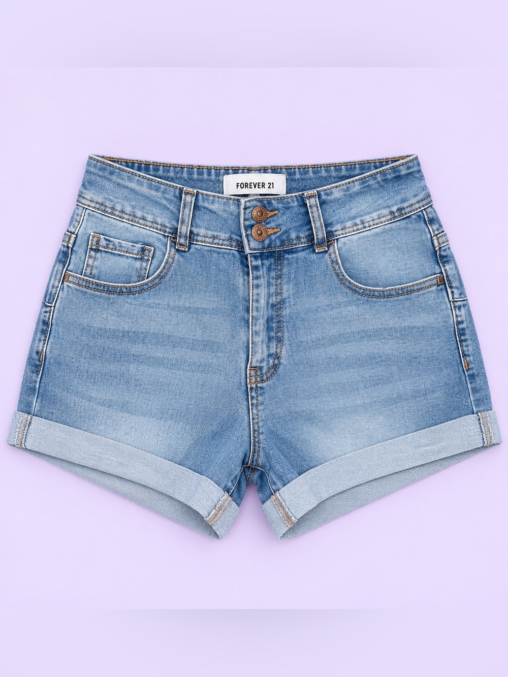 Forever 21 Light Blue Rolled-Hem Denim Shorts